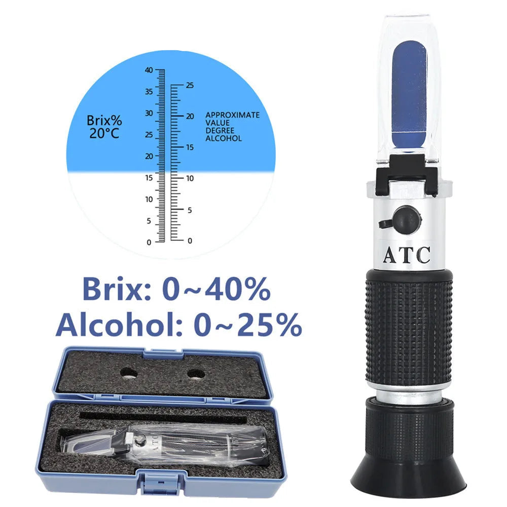 Handheld 0–40% Sugar & 0–25% Alcohol Refractometer (available with or without box)