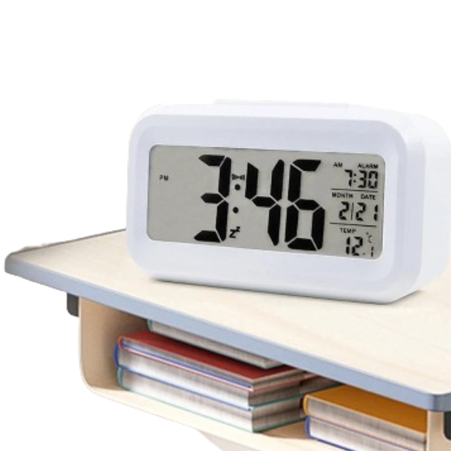 Digital Alarm Clock – Battery Operated with Indoor Temperature & Light Sensor Backlight (3 colors available)