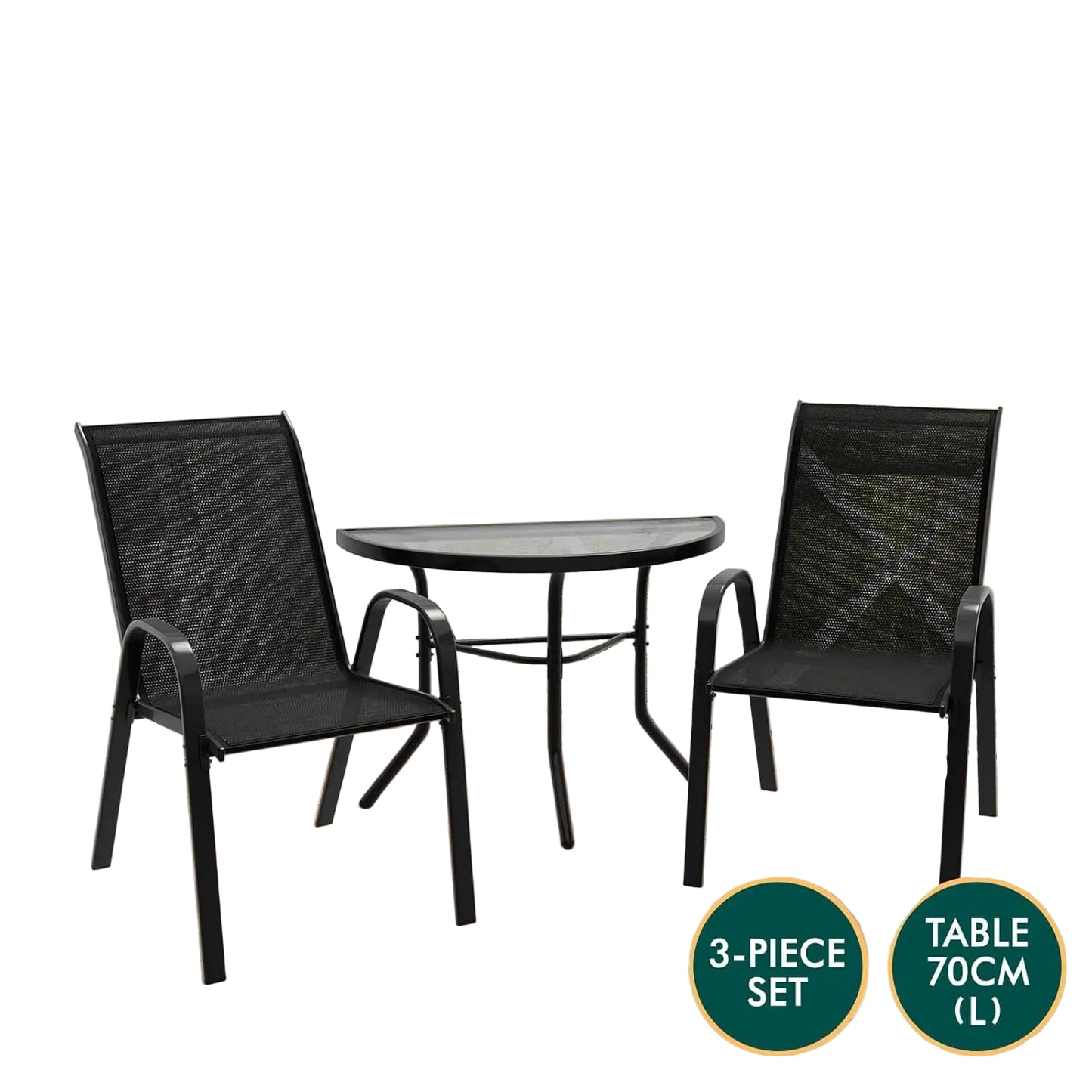 Outdoor Dining Set – 1 Semicircular Patio Table & 2 Chairs