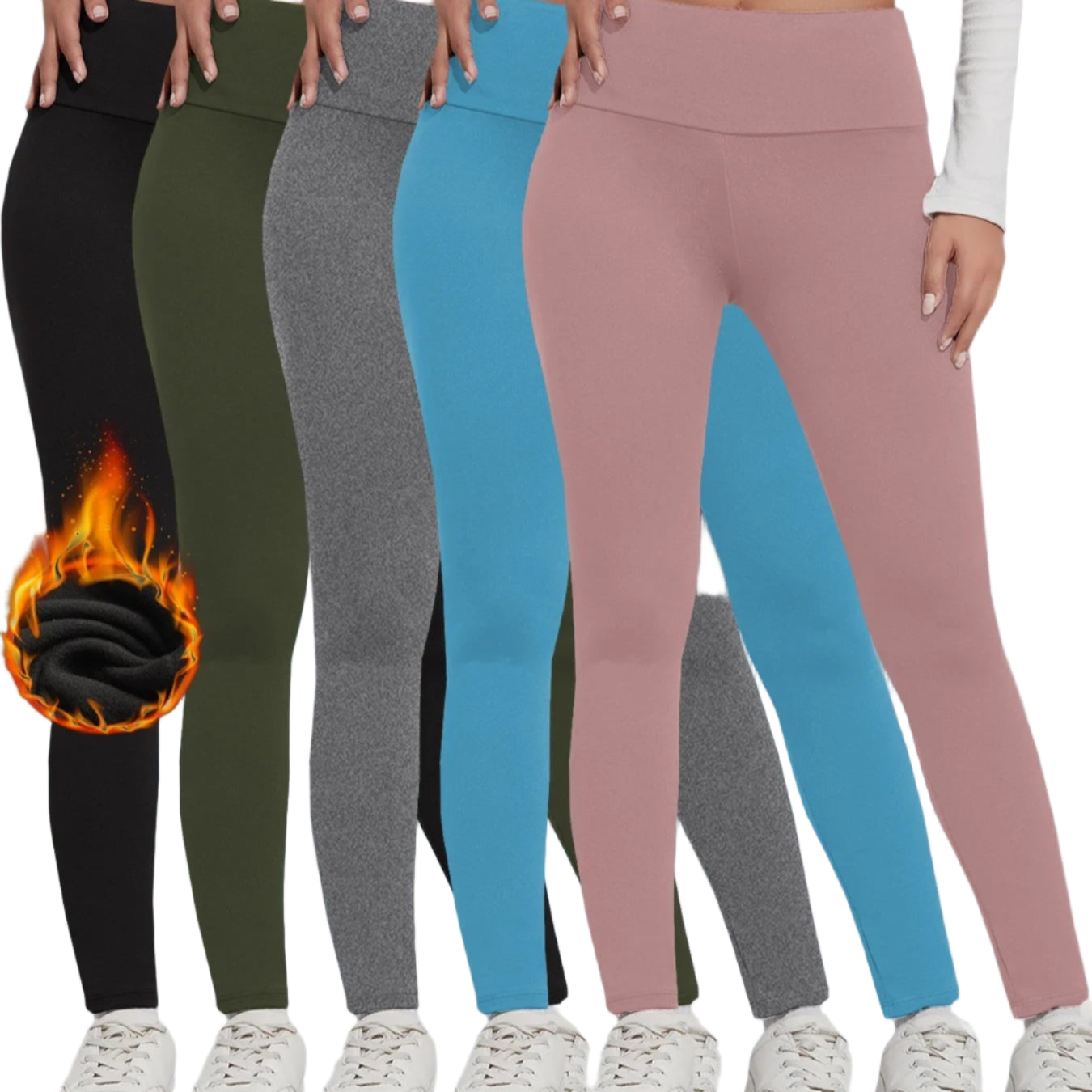 Women's Fleece-Lined Thermal Leggings – High-Waisted (5-Pack)