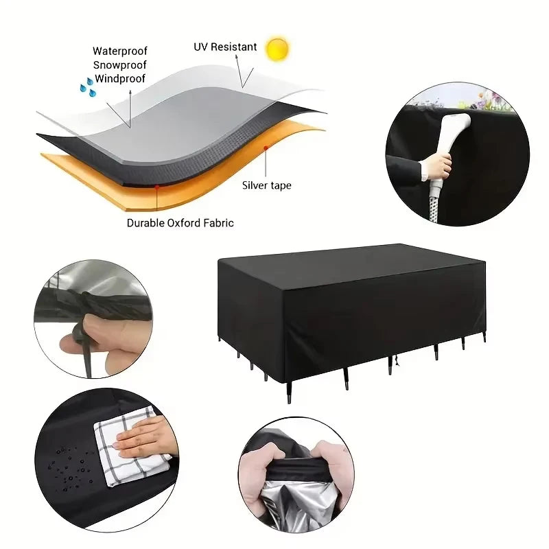 Heavy-Duty Waterproof Patio Furniture Cover – Square Design (Black)