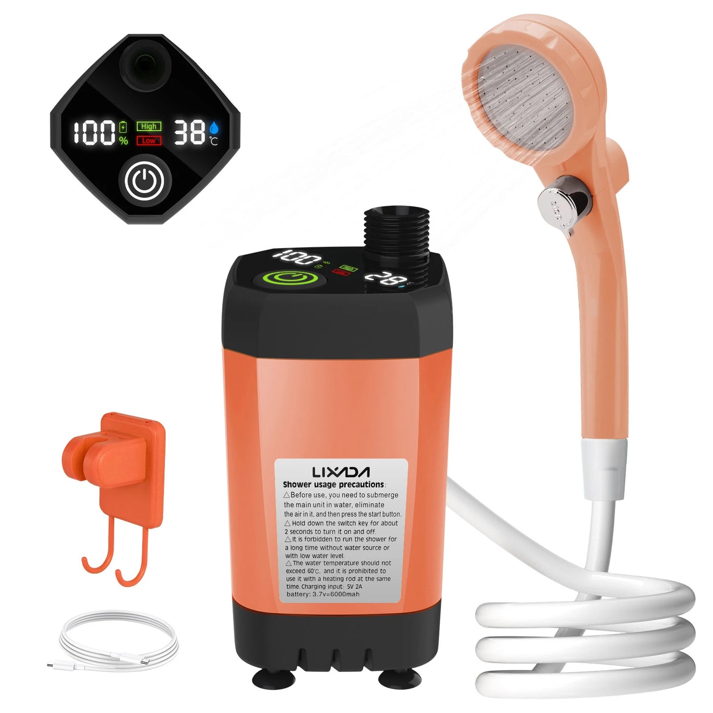 Portable Camping Shower Pump with Digital Display – 6000mAh (5 colours)