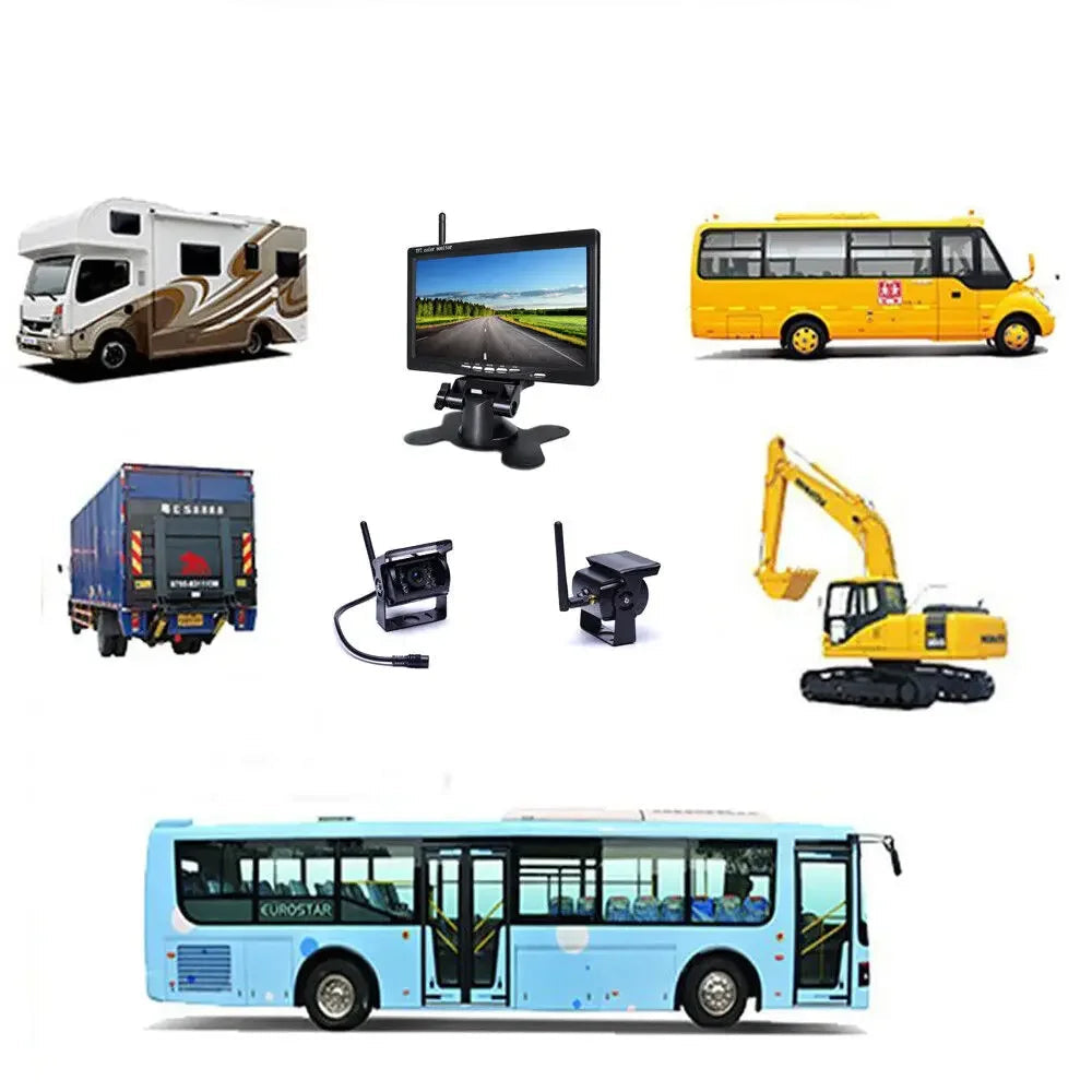 Wireless Reverse Camera Kit – 7" Monitor for Trucks, Buses & RVs with IR Night Vision