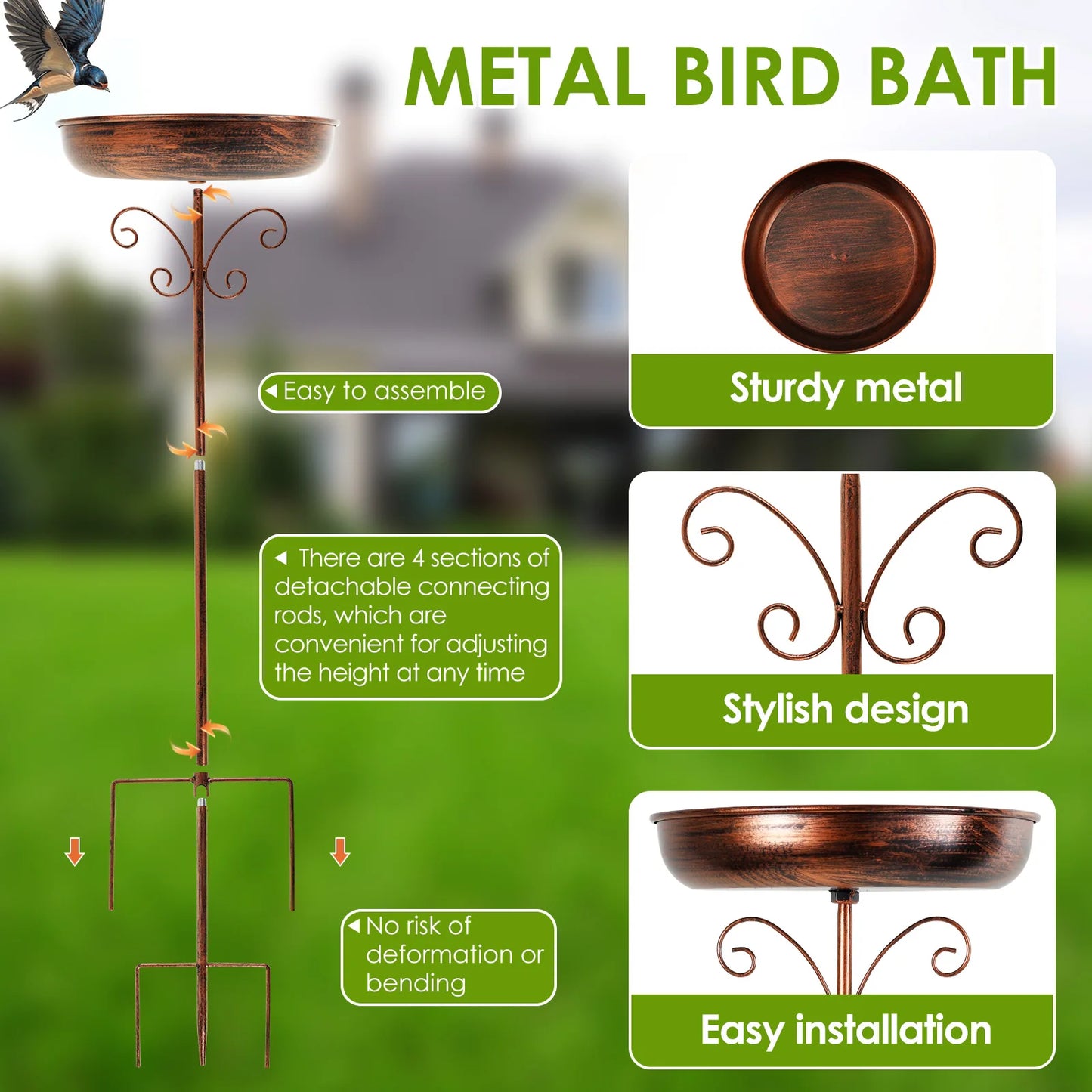 Metal Garden Bird Bath (3 designs available)
