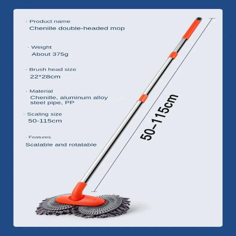 3-Section Telescopic Car Wash Mop with Double Brush Head