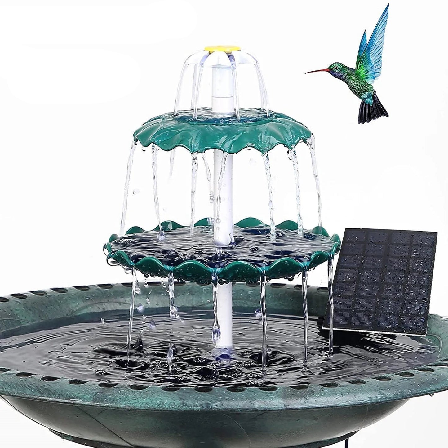 3-Tier Bird Bath with Detachable DIY Solar Fountain with 25W Pump