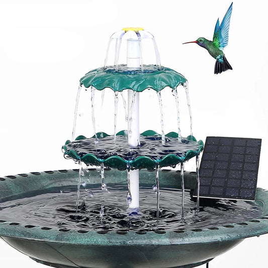 3-Tier Bird Bath with Detachable DIY Solar Fountain with 25W Pump