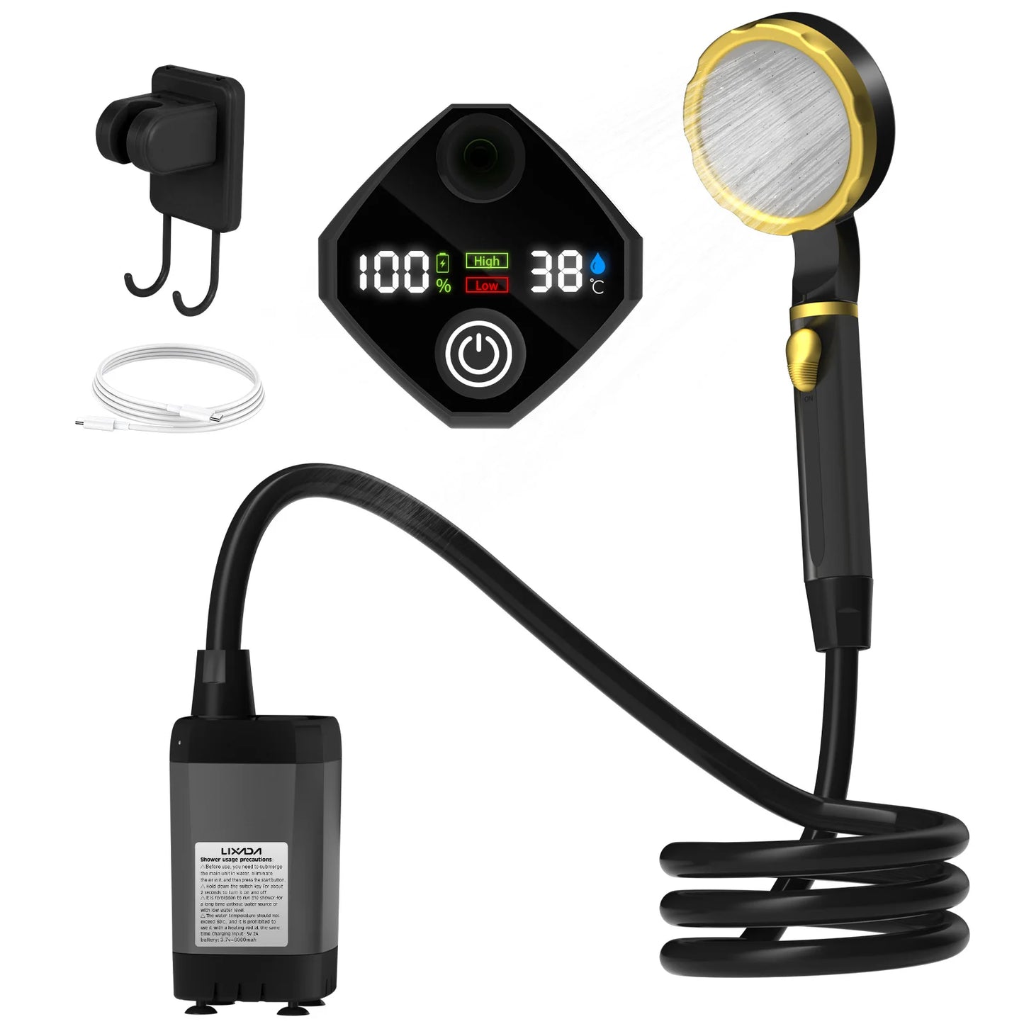 Portable Camping Shower Pump with Digital Display – 6000mAh (5 colours)