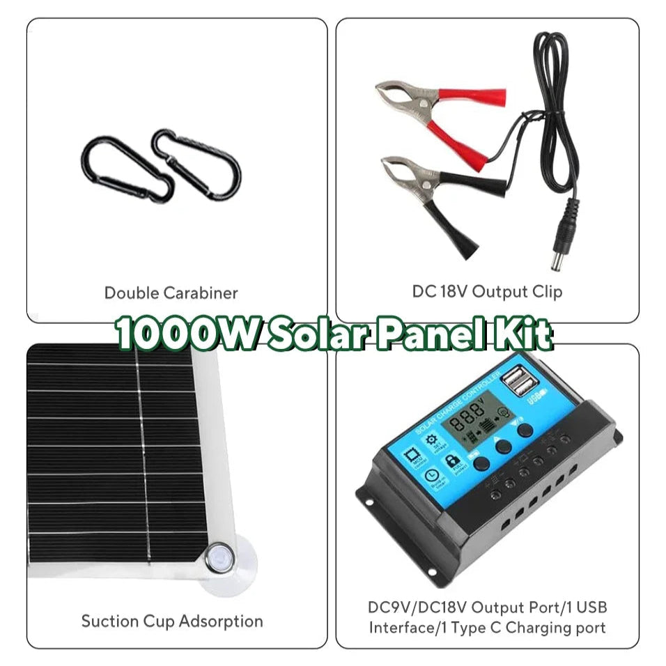 1000W 12V Solar Panel Kit with Controller for RV's, caravans & Home (8 different types available)