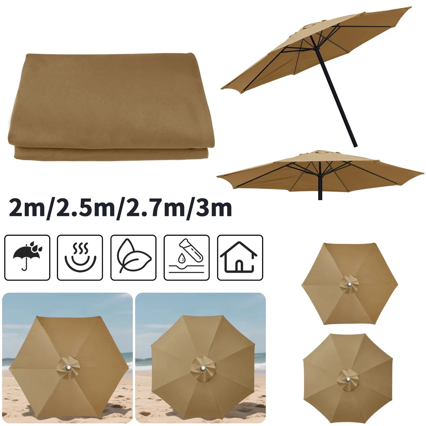 Parasol Replacement Cover – 6 or 8 Ribs (6 colours available)