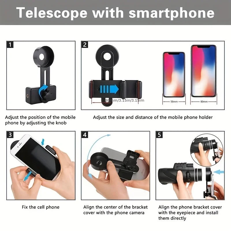 Zoom Monocular Telescope with Tripod & Phone Clip