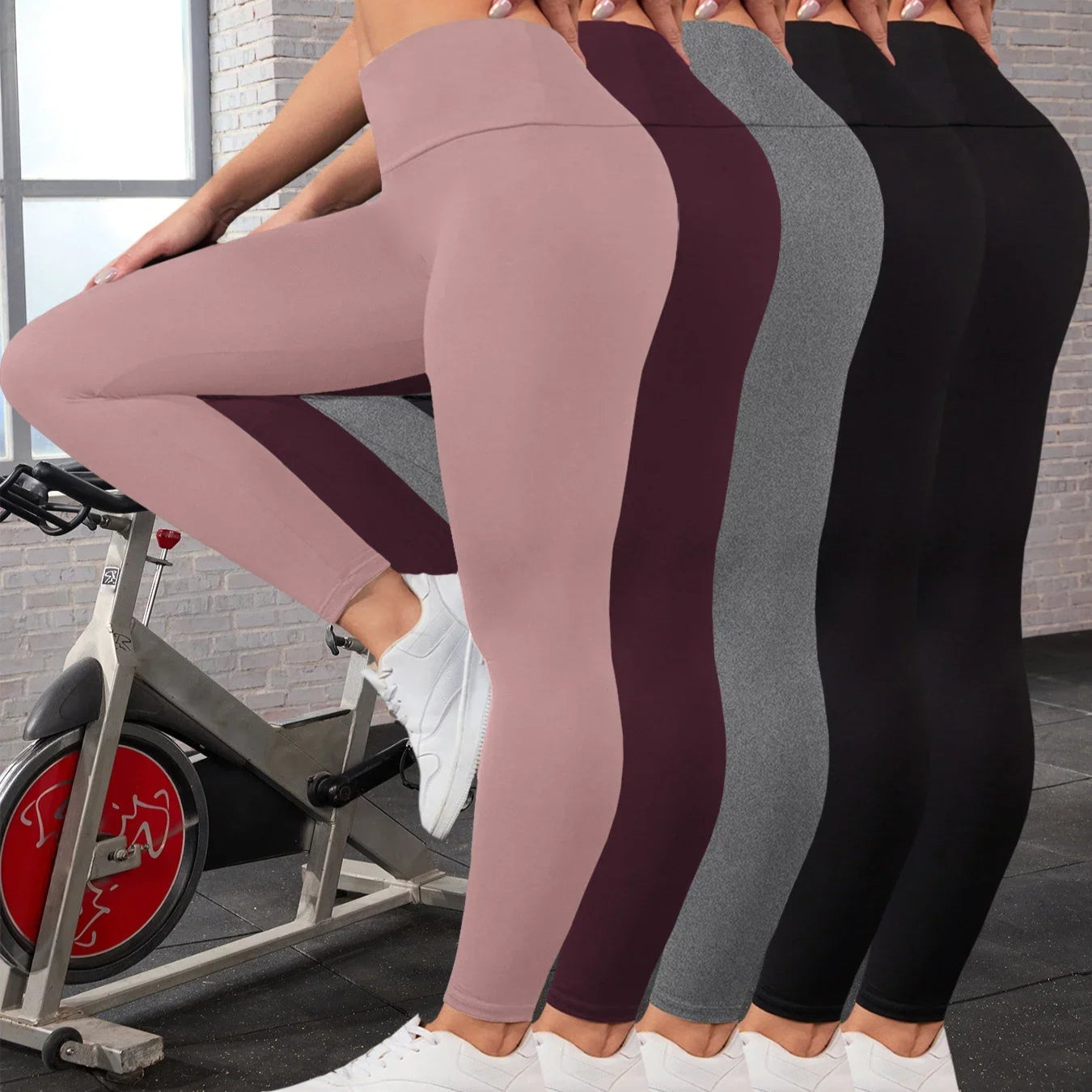 5-Pack of Women's High-Waisted Workout Leggings (various sizes and colours available)