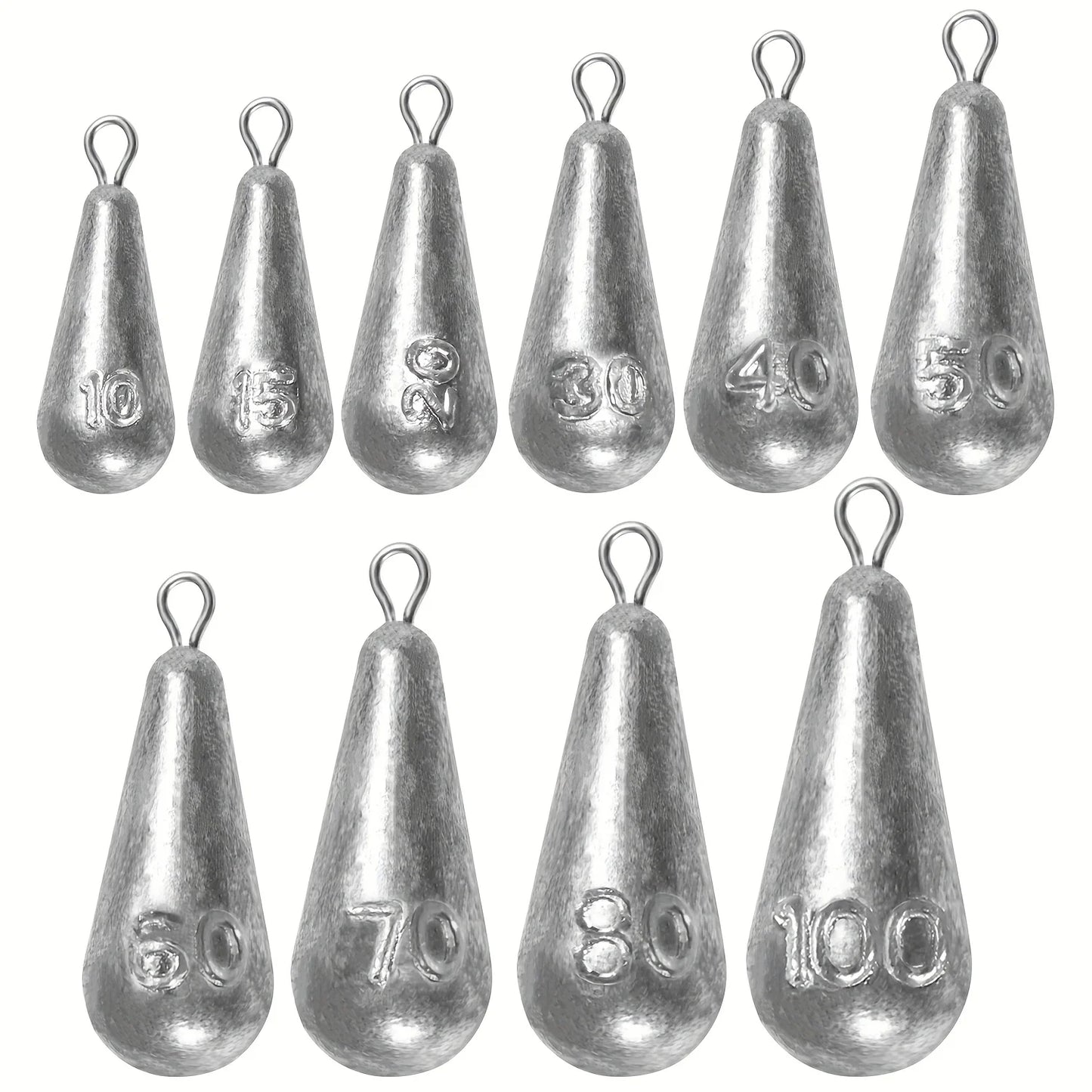 Teardrop Fishing Sinkers – Lead Weights for Bass (10 Sizes)