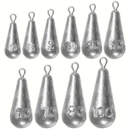 Teardrop Fishing Sinkers – Lead Weights for Bass (10 Sizes)