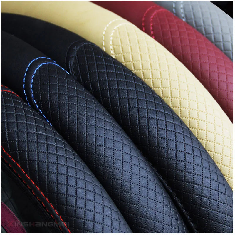 Universal 37/38cm Non-Slip Embossed Leather Car Steering Wheel Cover (3 colours available)