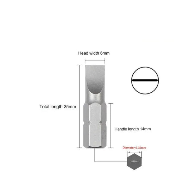 S2 Steel Slotted Screwdriver Bits Set – 1/4" Shank (6 different types available)