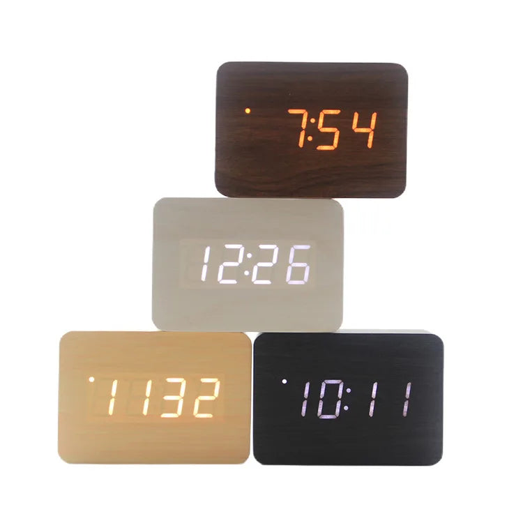 Wooden LED Digital Alarm Clock with Temperature Display & Night Light (4 colours available)