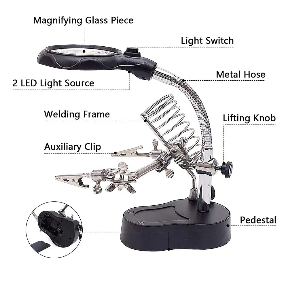 3.5X/12X Welding Magnifier with Auxiliary Clip & Stand