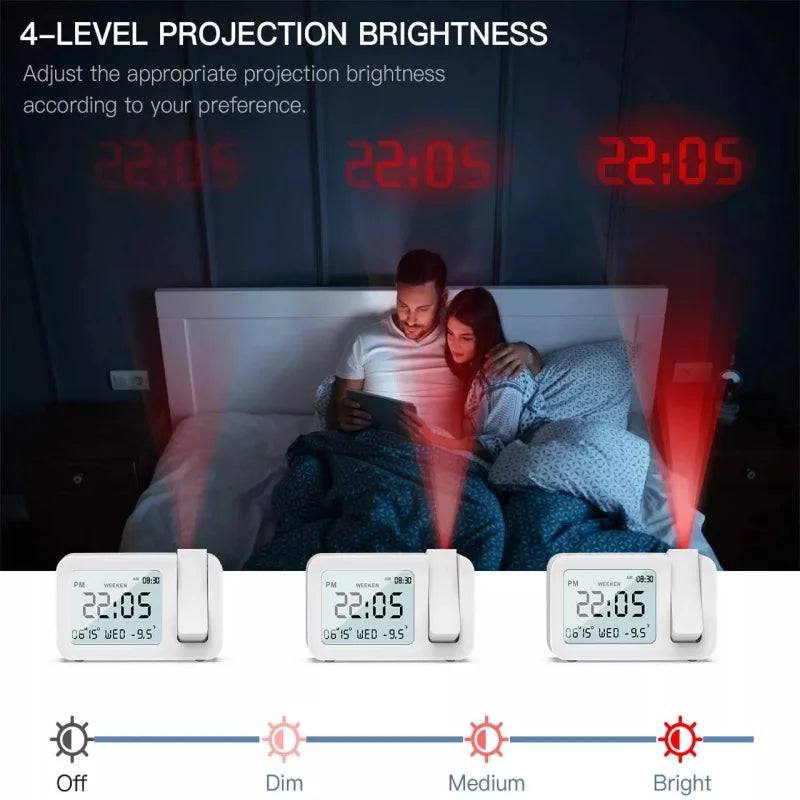 Digital Projection Alarm Clock – Rechargeable LED with USB Charger (Black & White)