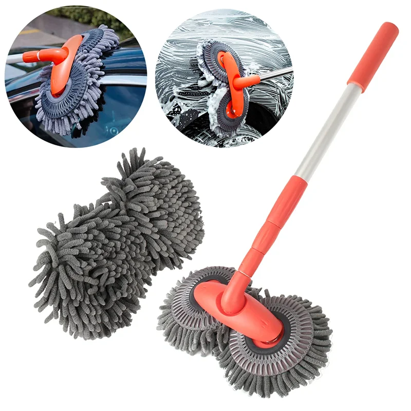 3-Section Telescopic Car Wash Mop with Double Brush Head
