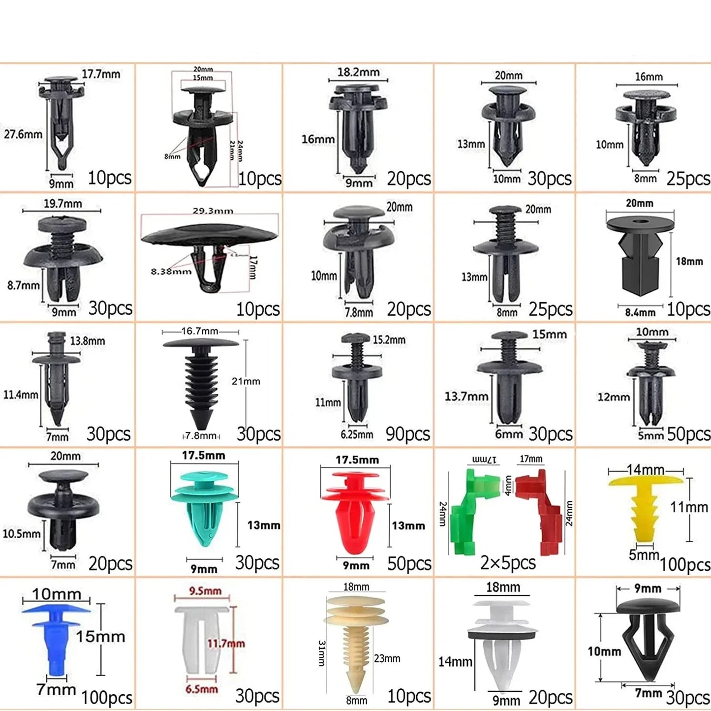 Car Fastener Clip Kit – Plastic Rivets & Retainer Pins (different types available)