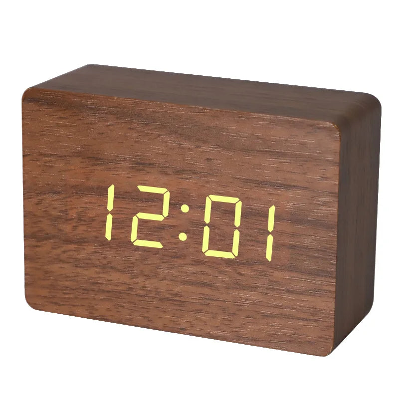 Wooden LED Digital Alarm Clock with Temperature Display & Night Light (4 colours available)