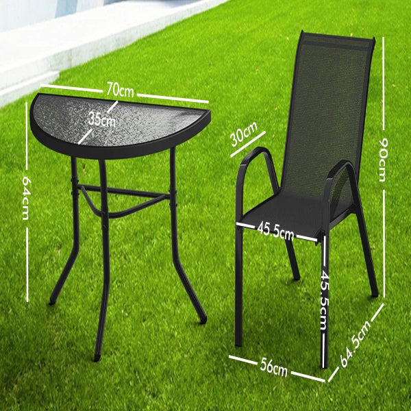 Outdoor Dining Set – 1 Semicircular Patio Table & 2 Chairs
