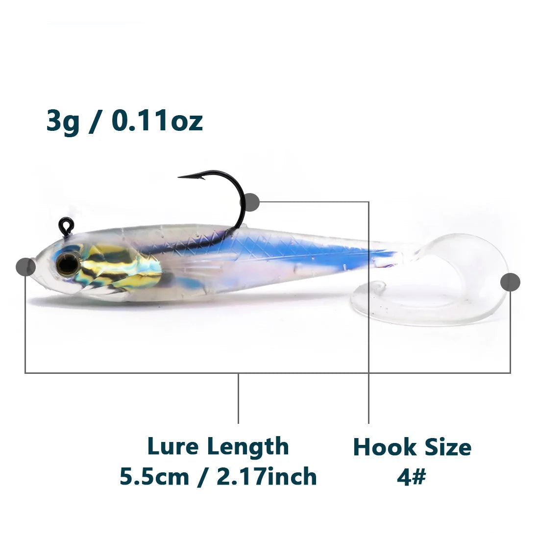 Soft Fishing Lures with Lead Head Jigs – Bass & Trout (Several quantities and colours available)