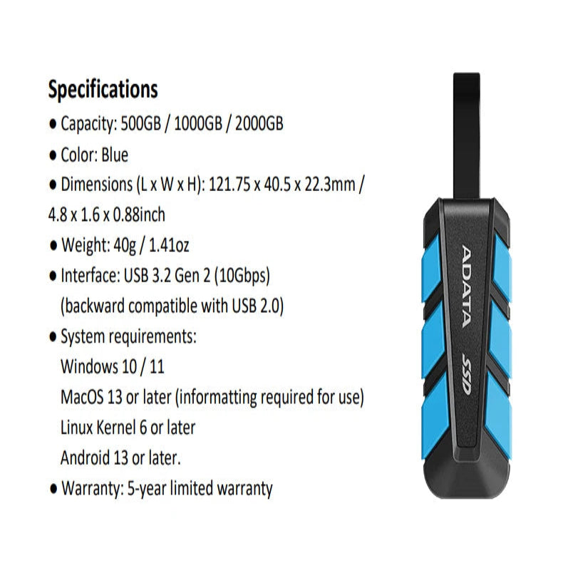 Portable SSD 500GB/1TB USB 3.2 (1050MB/s)