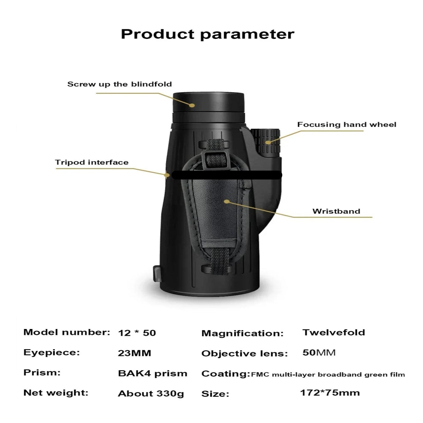 12x50 Powerful Monocular – Long Reach Portable Telescope