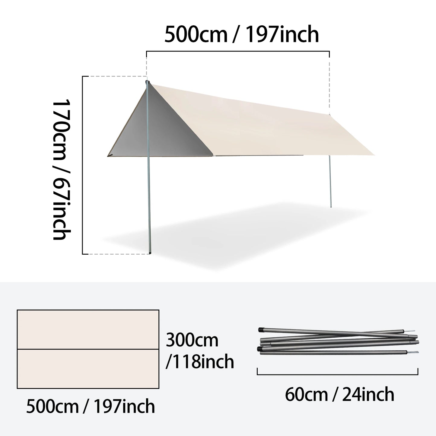 Large Portable Sunshade Tarp with Poles (2 sizes available)