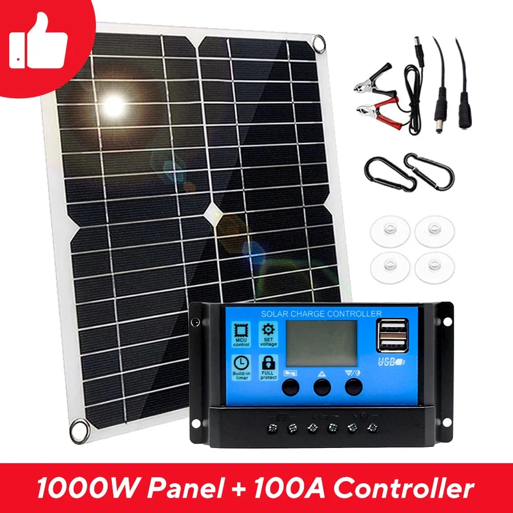 1000W 12V Solar Panel Kit with Controller for RV's, caravans & Home (8 different types available)