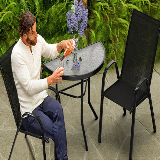 Outdoor Dining Set – 1 Semicircular Patio Table & 2 Chairs
