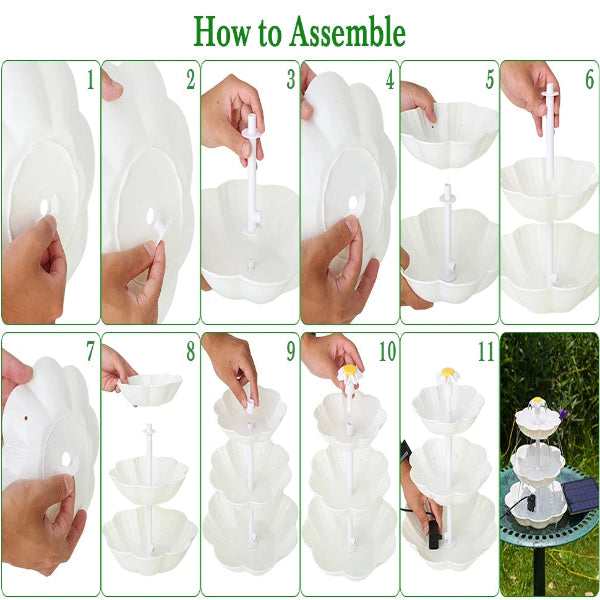 3-Tier Bird Bath with Detachable DIY Solar Fountain with 25W Pump