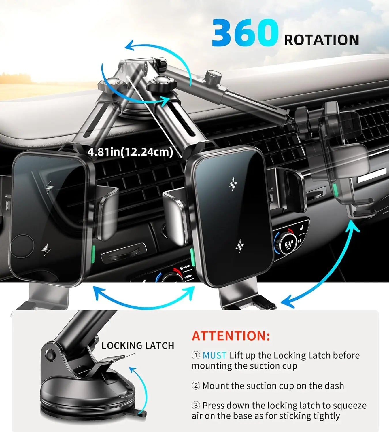 15W Wireless Car Charger Phone Holder