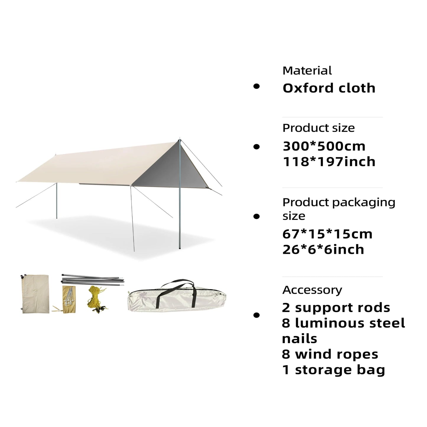 Large Portable Sunshade Tarp with Poles (2 sizes available)