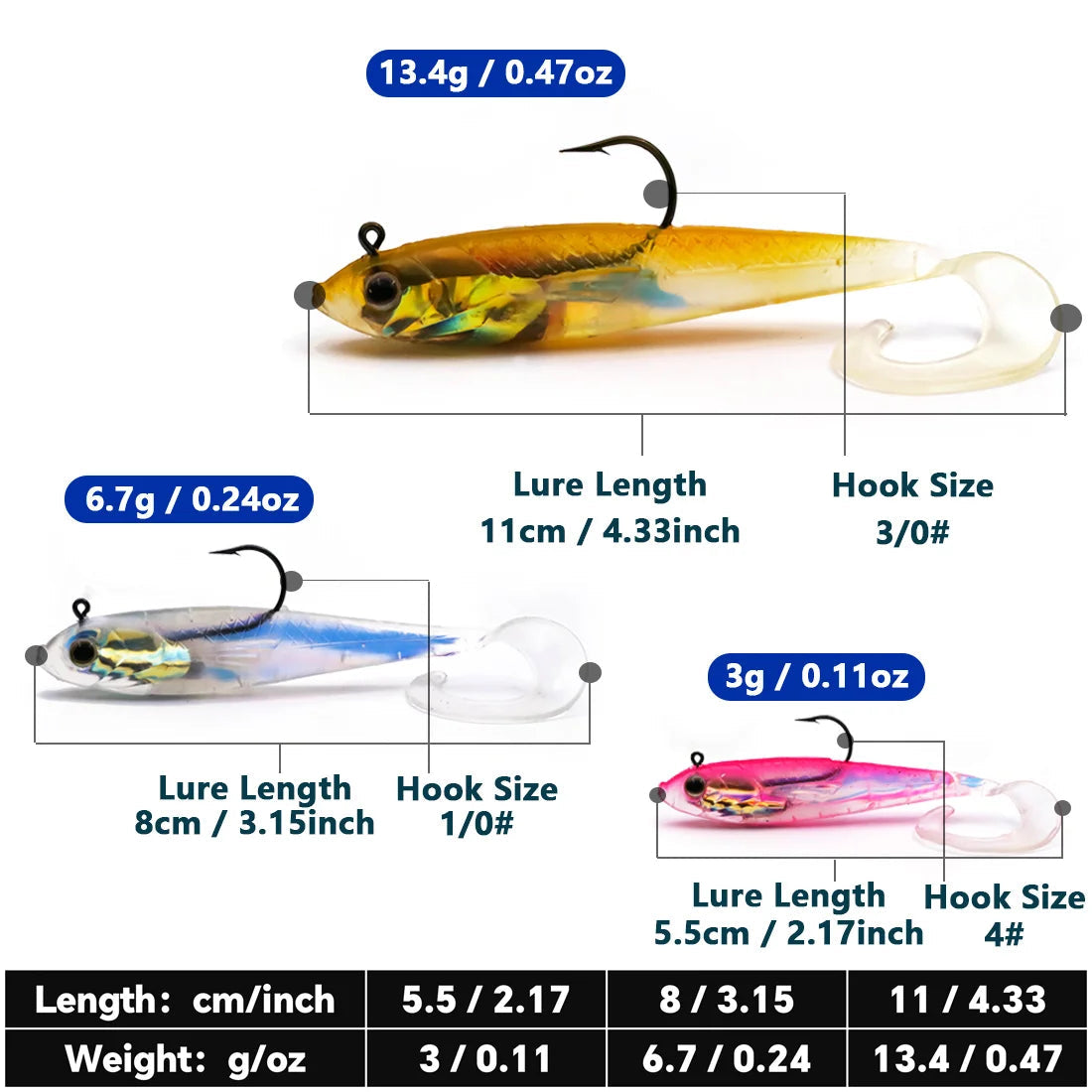 Soft Fishing Lures with Lead Head Jigs – Bass & Trout (Several quantities and colours available)