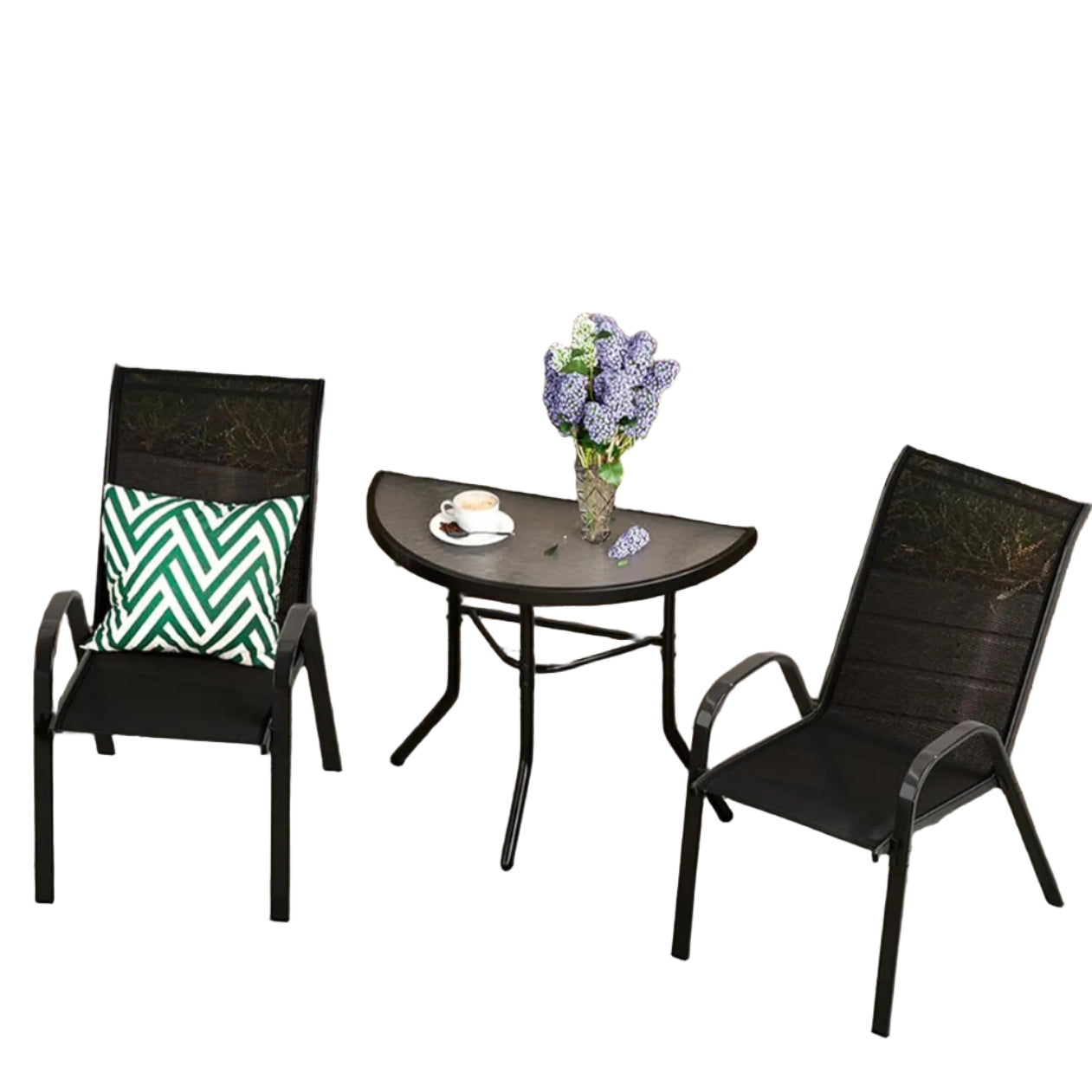 Outdoor Dining Set – 1 Semicircular Patio Table & 2 Chairs