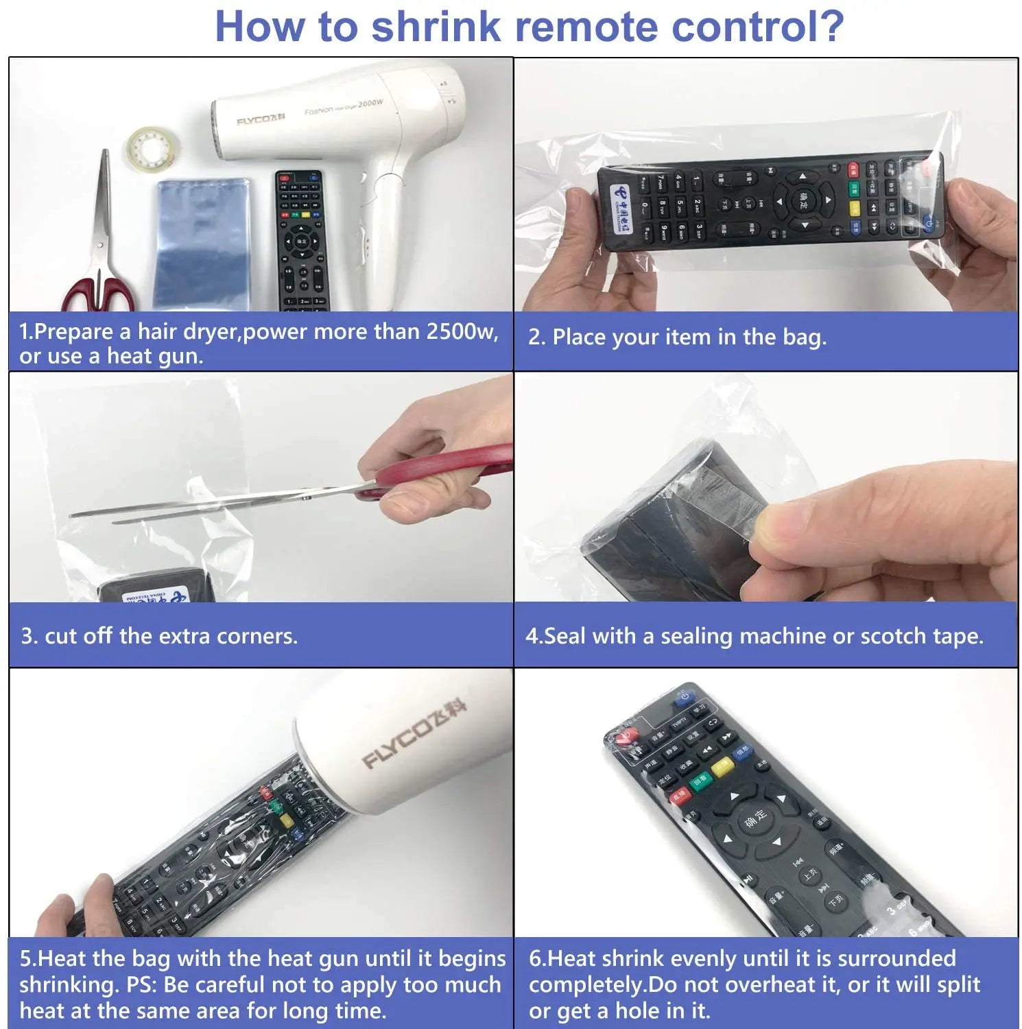 5/10/20PCS Transparent Shrink Film Bag Anti-dust Protective Case Cover For TV Air Conditioner Remote Control Shrink