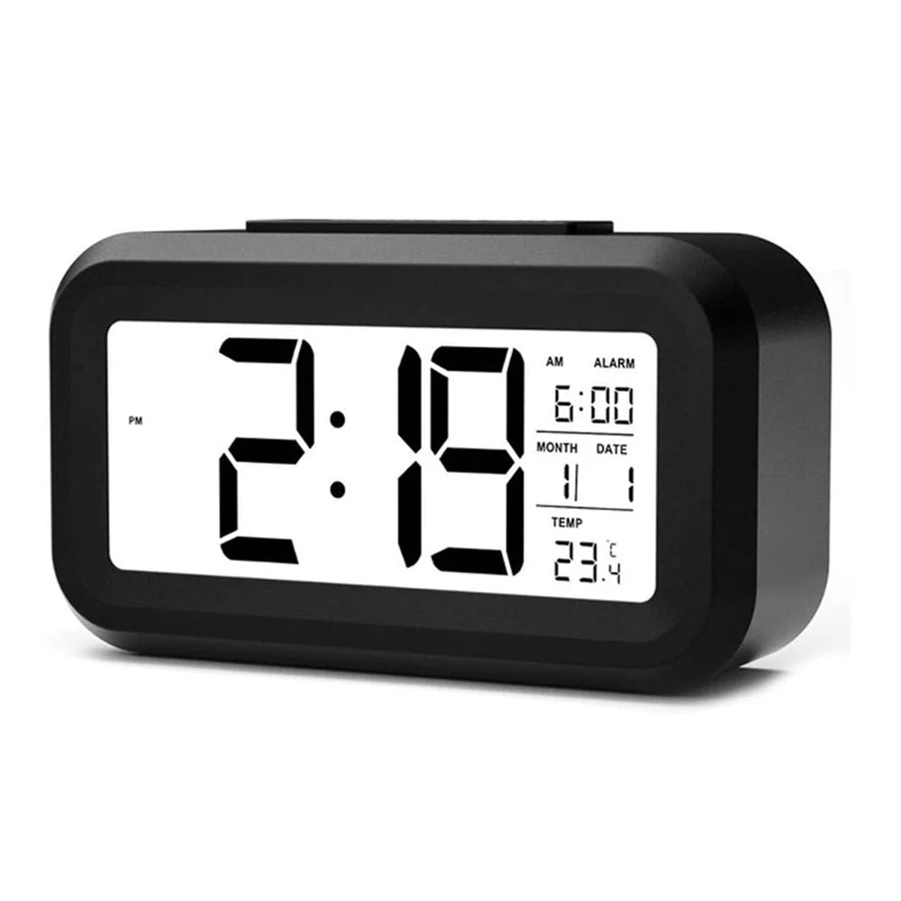 Digital Alarm Clock – Battery Operated with Indoor Temperature & Light Sensor Backlight (3 colors available)