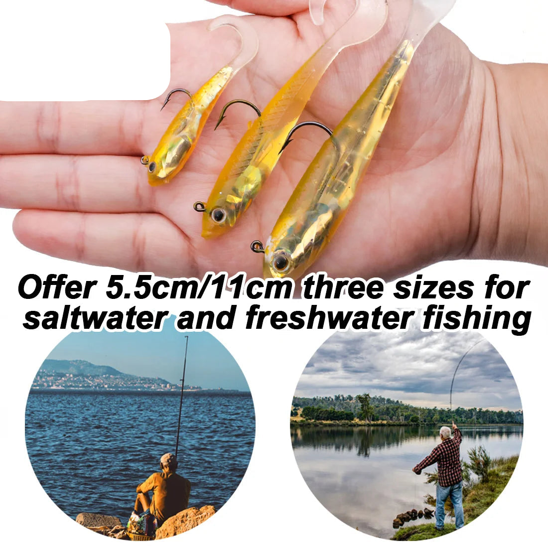 Soft Fishing Lures with Lead Head Jigs – Bass & Trout (Several quantities and colours available)