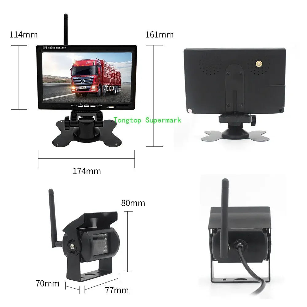 Wireless Reverse Camera Kit – 7" Monitor for Trucks, Buses & RVs with IR Night Vision