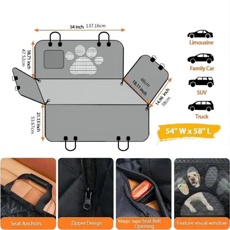 Waterproof Dog Car Hammock with Mesh Window