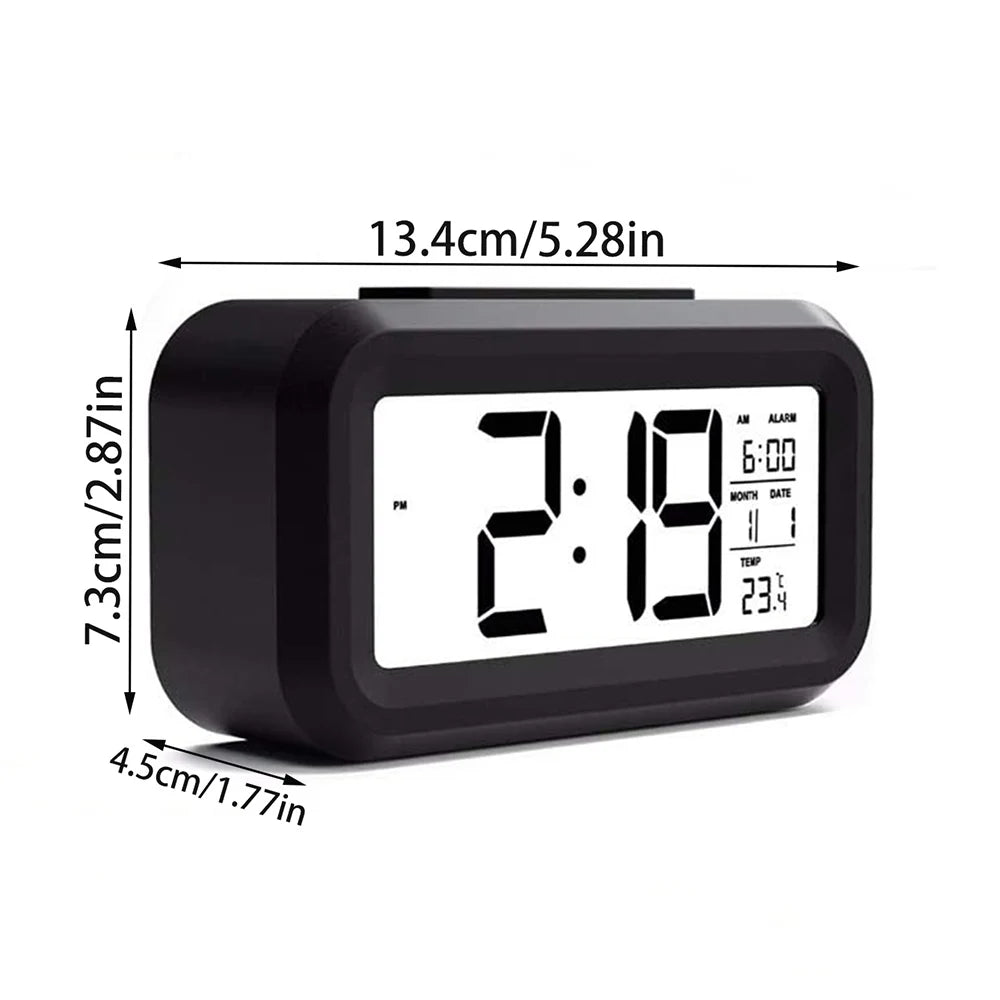 Digital Alarm Clock – Battery Operated with Indoor Temperature & Light Sensor Backlight (3 colors available)