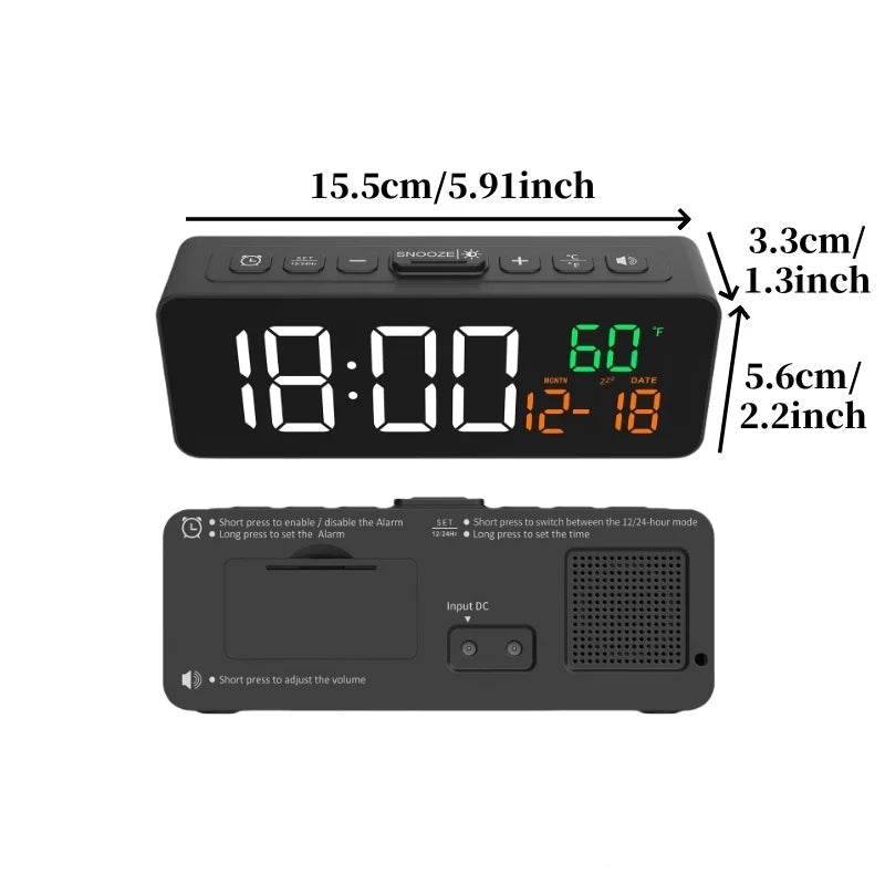 USB Digital Alarm Clock – TEMP & Date Display with 5-Level Brightness