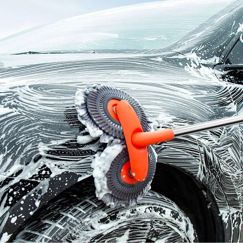 3-Section Telescopic Car Wash Mop with Double Brush Head