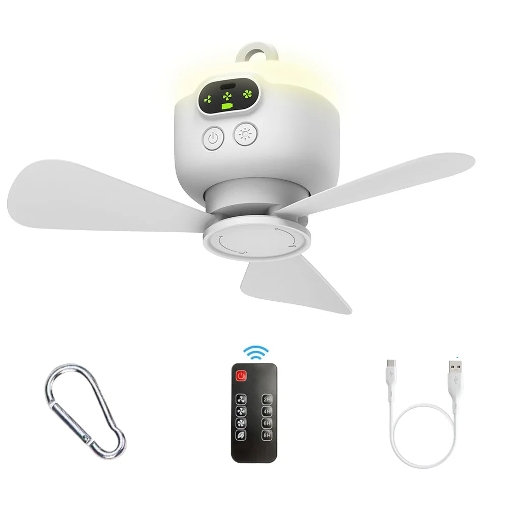 Portable Rechargeable Camping Ceiling Fan with Light & Remote