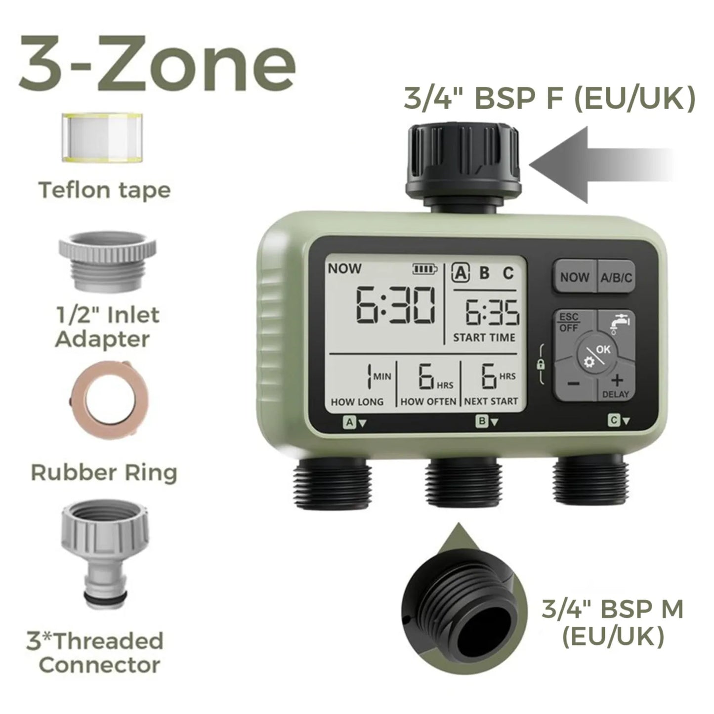 Garden Water Timer – 3-Outlet (6 types available)