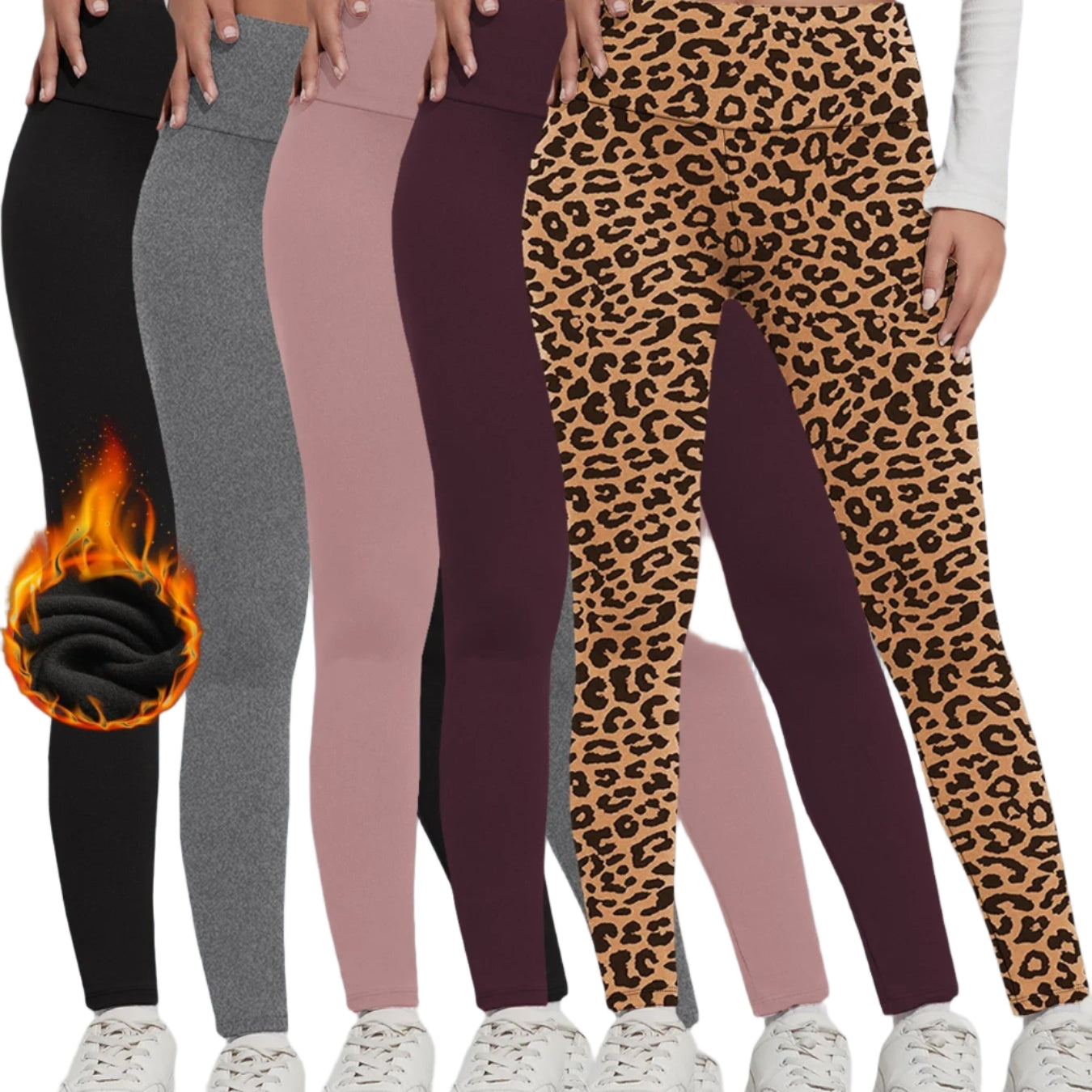 Women's Fleece-Lined Thermal Leggings – High-Waisted (5-Pack)