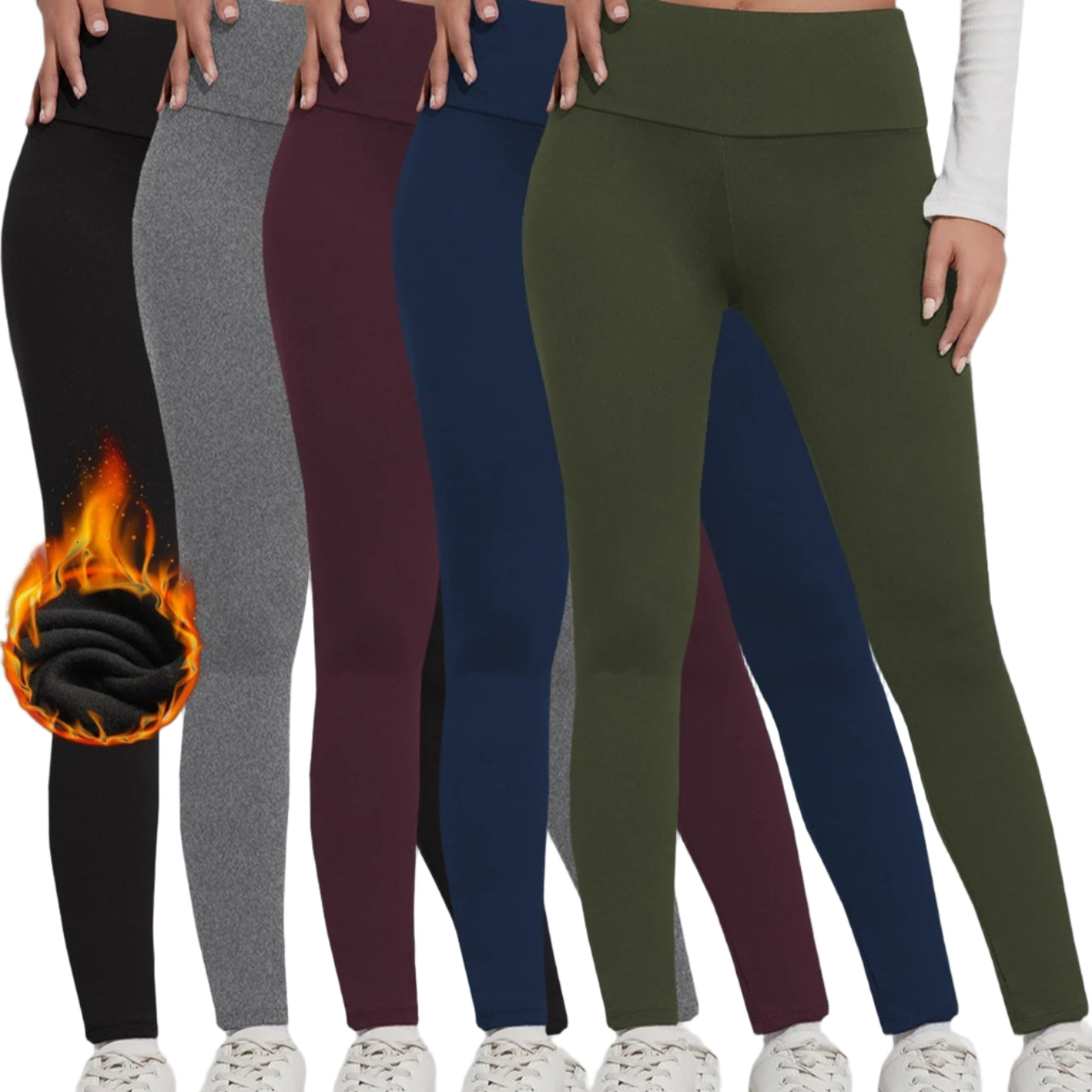 Women's Fleece-Lined Thermal Leggings – High-Waisted (5-Pack)